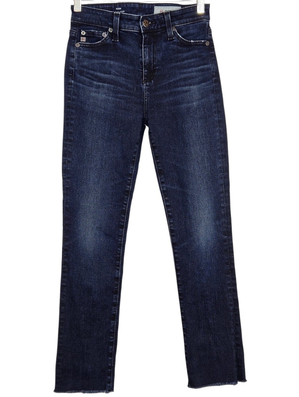 AG Adriano Goldschmied Mari High Rise Straight Jean Ankle Raw Hem Dark Wash 24